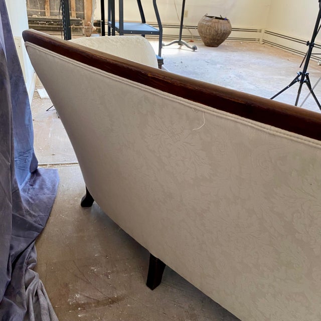 Antique Chippendale Style Victorian Sofa With Cream Damask Upholstery For Sale - Image 10 of 17