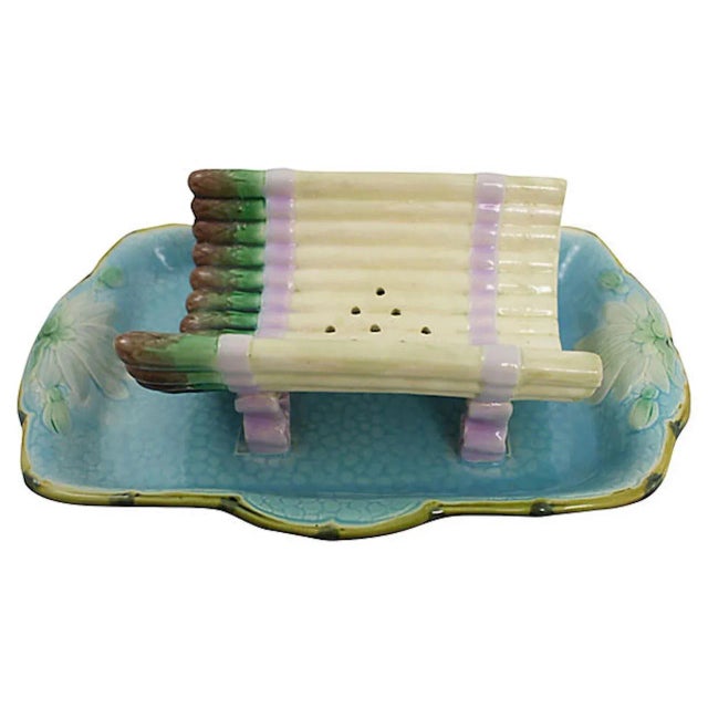 Traditional Vintage Majolica Asparagus Dish For Sale - Image 3 of 8