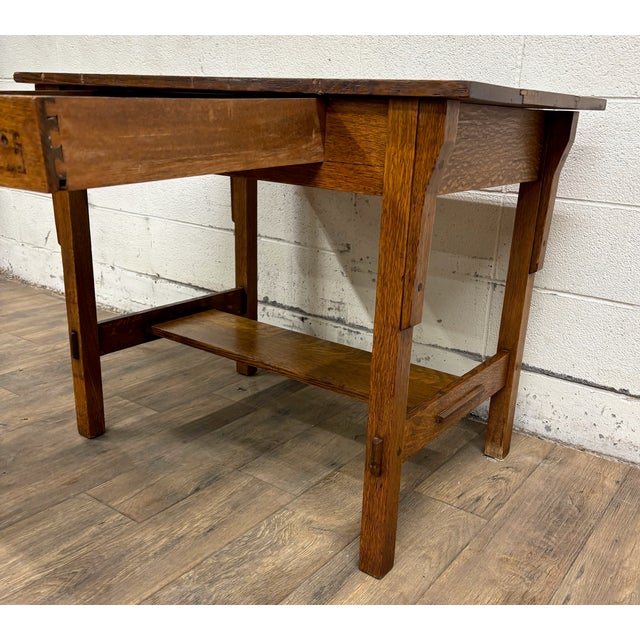 Antique Oak Craft by Ramsey Alton Stickley Mission Style Desk Library Table For Sale - Image 11 of 14
