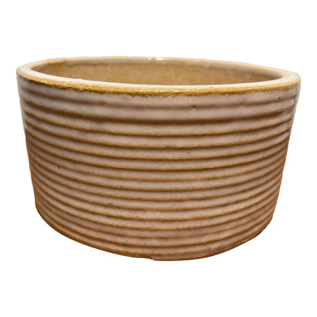 Vintage Zanesville Homespun Cylindrical Blue Glazed Pot For Sale