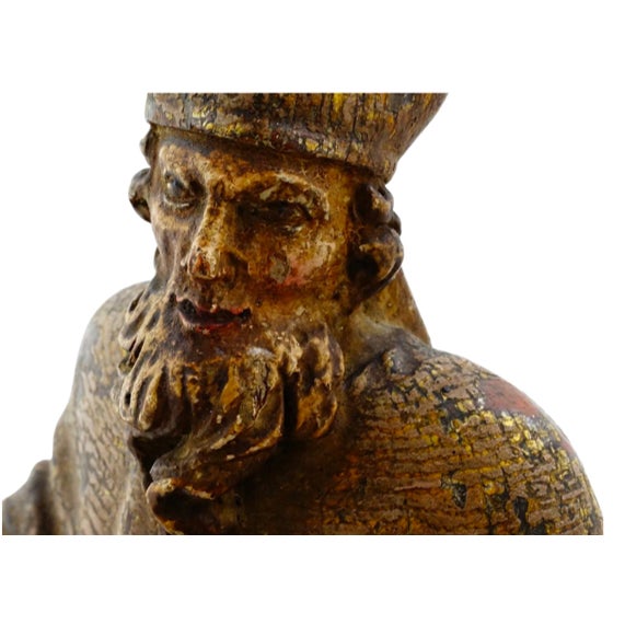 Antique European Polychrome & Gilt Carved Wood Figure of a Holy Bishop, Circa 1700 For Sale - Image 9 of 10