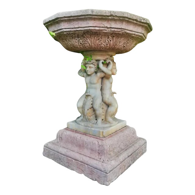 Centerpiece Fountain with an Octagonal Basin in Rosso Verona Marble For Sale