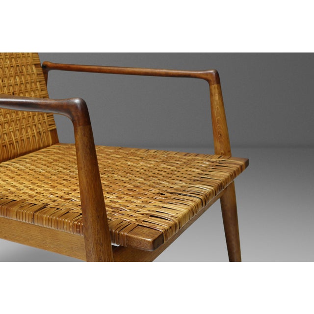 Brown Early Set of Two ( 2 ) Finn Juhl Model Sw96 Lounge Chairs in Teak, Oak, and Caning Attributed to Søren Willadsen, Denmark, C. 1950s For Sale - Image 8 of 16