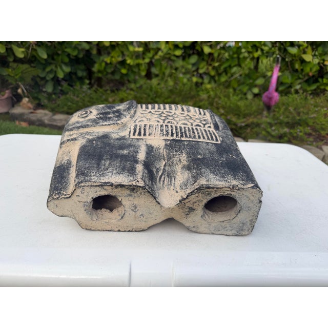 Ceramic Vintage Brutalist Blackwashed Terracotta Elephant Sculpture For Sale - Image 7 of 9