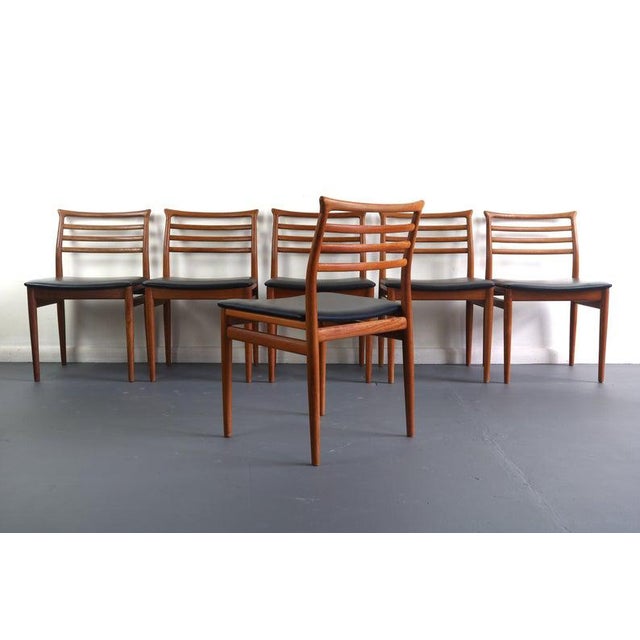 Wood Danish Modern Erling Torvits Dining Chairs in Teak With Black Leather Seats Denmark, a Set of 6 For Sale - Image 7 of 7