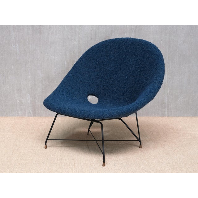 Kosmos Lounge Chair in Teal Pierre Frey Bouclé by Augusto Bozzi for Saporiti, 1950s For Sale - Image 10 of 16