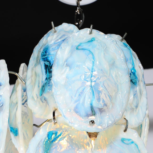 Glass Mid-Century Hand-Blown Murano Opalescent & Cerulean Detail Glass Chandelier For Sale - Image 7 of 18