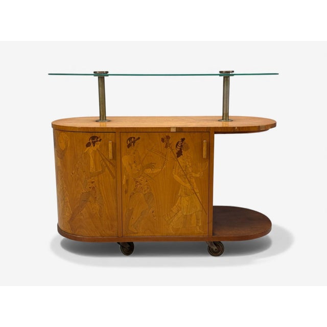 Erik Mattsson, Art Deco, Marquetry, Glass, Rare Bar Cart, Sweden C. 1939 For Sale - Image 12 of 16