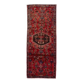 1960s Vintage Persian Hamadan Red Handmade Medallion Wool Runner For Sale