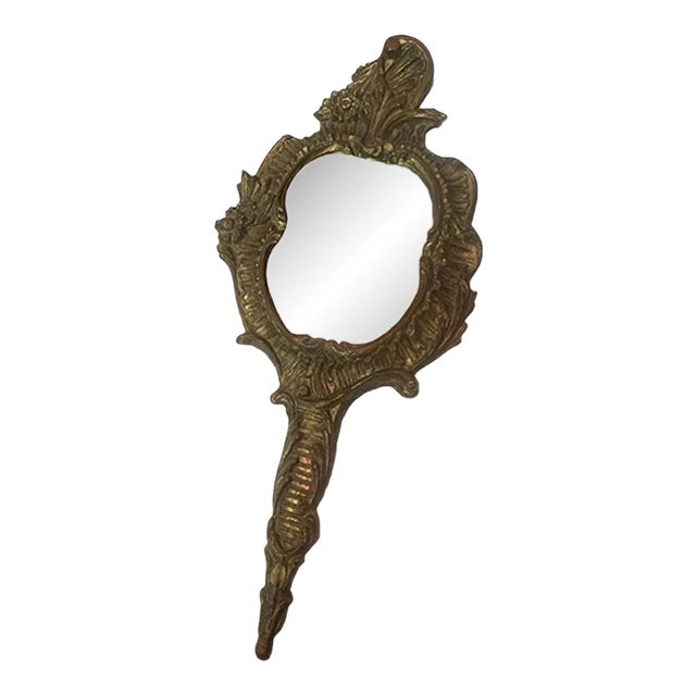 Wooden and Bronze Hand Mirror For Sale