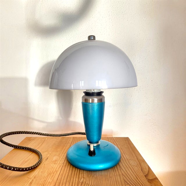 Mid-Century Modern Mushroom Table Lamp in Blue Metal, 1963 For Sale - Image 12 of 12