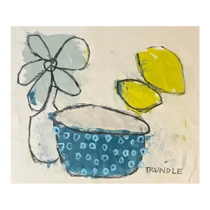Sarah Trundle, Large Scale Abstract Still Life, "Vase and Bowl With Big Lemons"