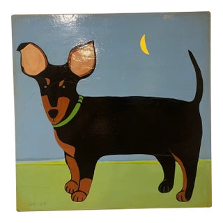 Folk Art Painting of a Dog Named “Dunder” by Artist Cate Christen Waung For Sale