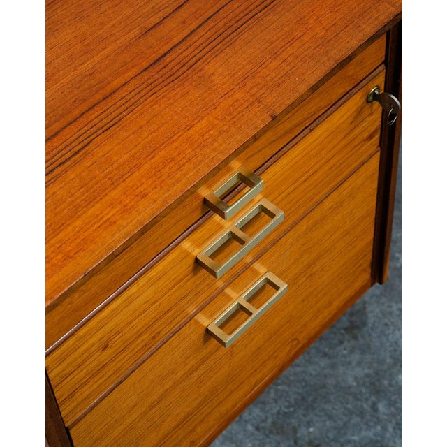 Mid Century Danish Modern Executive Desk Black Top Brass 5 Drawer File Denmark For Sale - Image 11 of 12