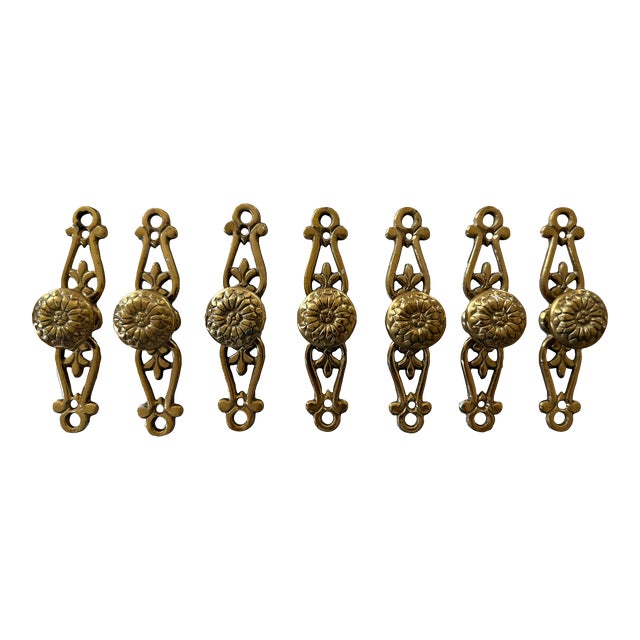 Set of 7 Vintage Brass Drawer Hardware For Sale