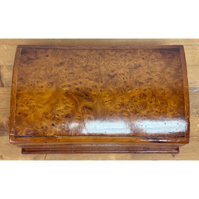 Oversize Vintage Domed Lid Burled Wood Box For Sale - Image 4 of 13