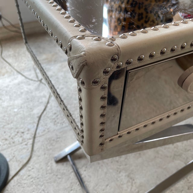 White 1980s Brushed Iron, Wood & Leather Drawers Console Table For Sale - Image 8 of 12