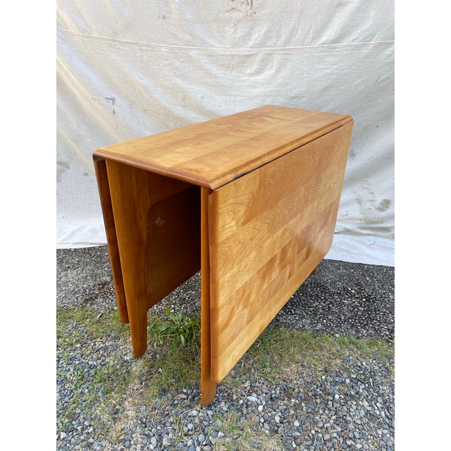 Mid 20th Century Mid 20th Century Attributed Heywood-Wakefield M166 Drop Leaf Dining Table — Mid-Century Modern Solid Maple, Sculpted Legs For Sale - Image 5 of 11