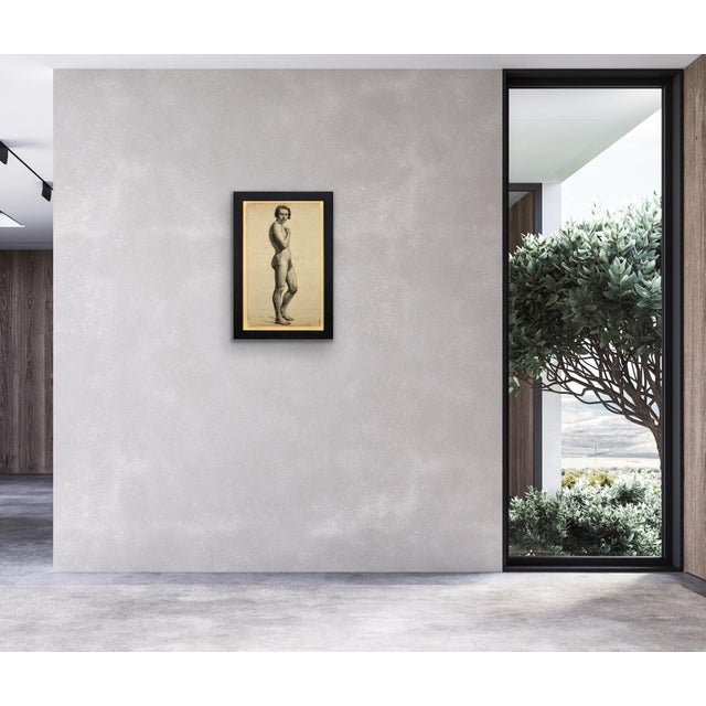 Henry Arthur Roberts after Drölling, Pre-Second Republic French Academy Life Study of Standing Male Nude, 1800s, Charcoal & Pencil on Paper For Sale - Image 10 of 18