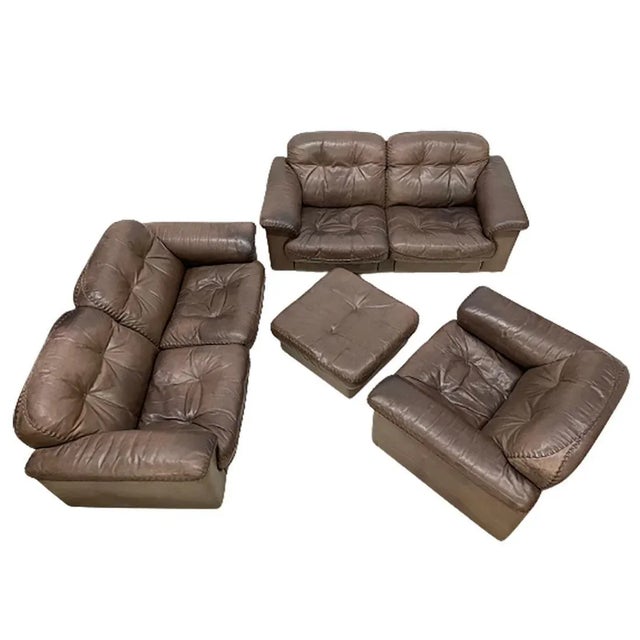 De sede ds-101 brown leather set of 2 sofas, lounge chair and an ottoman a beauty this de sede ds- 101 set, swiss made 2...