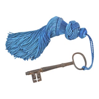 French Antique Key W/ Teal Tassel For Sale