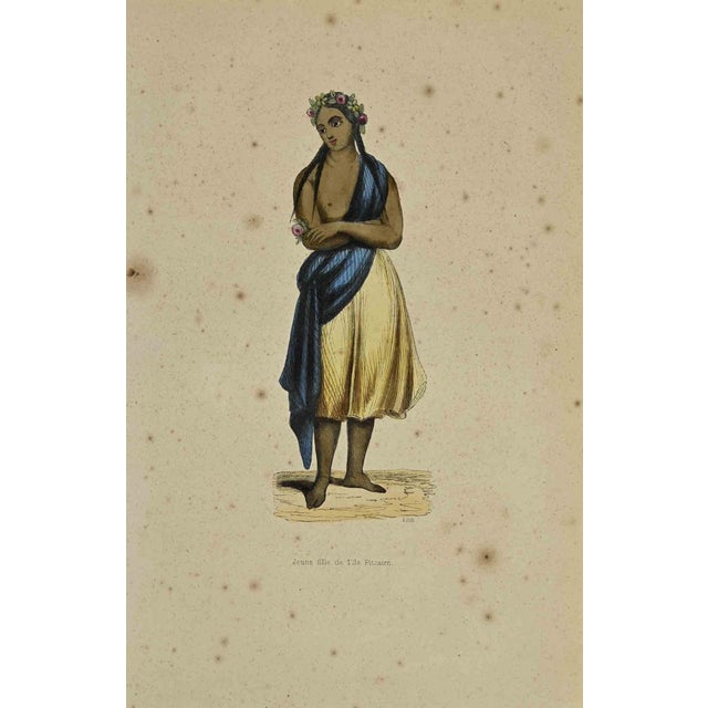 Young Girl from Pitcairn Island is a hand colored lithograph made by Auguste Wahlen in 1844. Good conditions. The artwork...