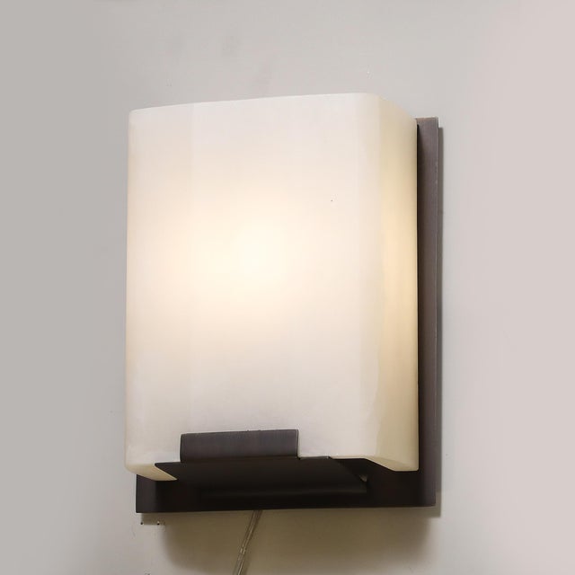 Pair of Modernist Alabaster & Oil-Rubbed Bronze Wall Sconces For Sale - Image 18 of 18