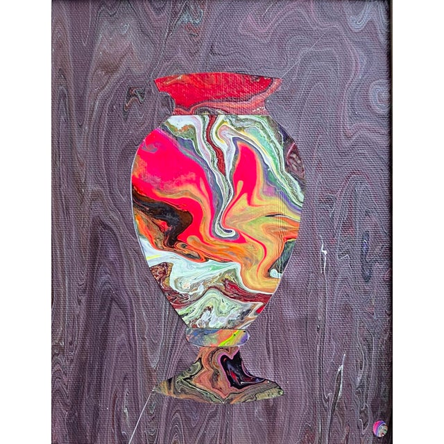 Modern Hand Marbled Pietra Dura Style Painting of Urn Framed For Sale - Image 3 of 3