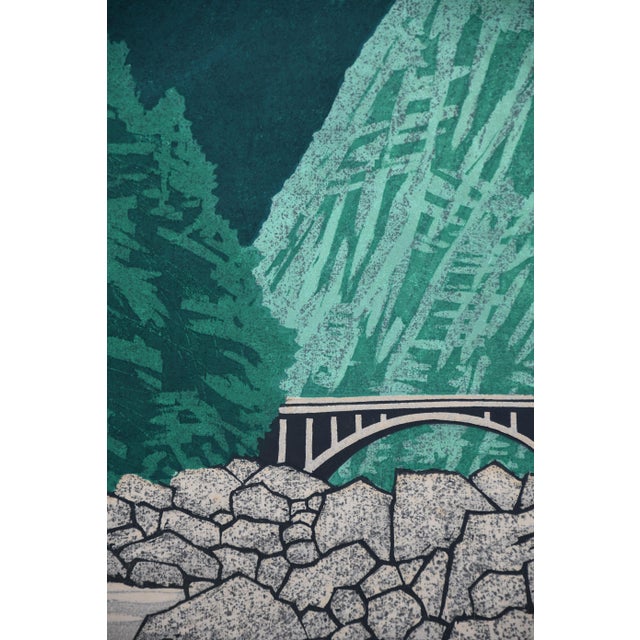 1980s Fujita Fumio, Bridge in the Valley, 1985, Woodcut For Sale - Image 5 of 13