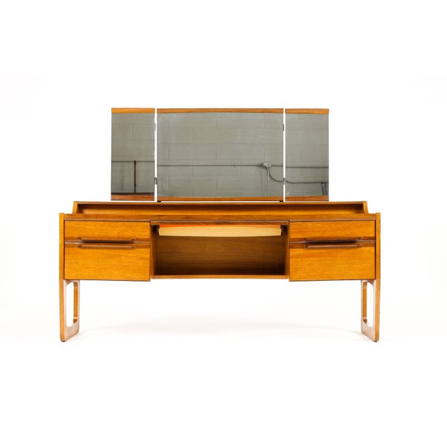 #2128 – Danish Modern / Mid Century Low Teak Vanity / Dressing Table — Meredew — Adjustable Mirror Great vintage vanity /...
