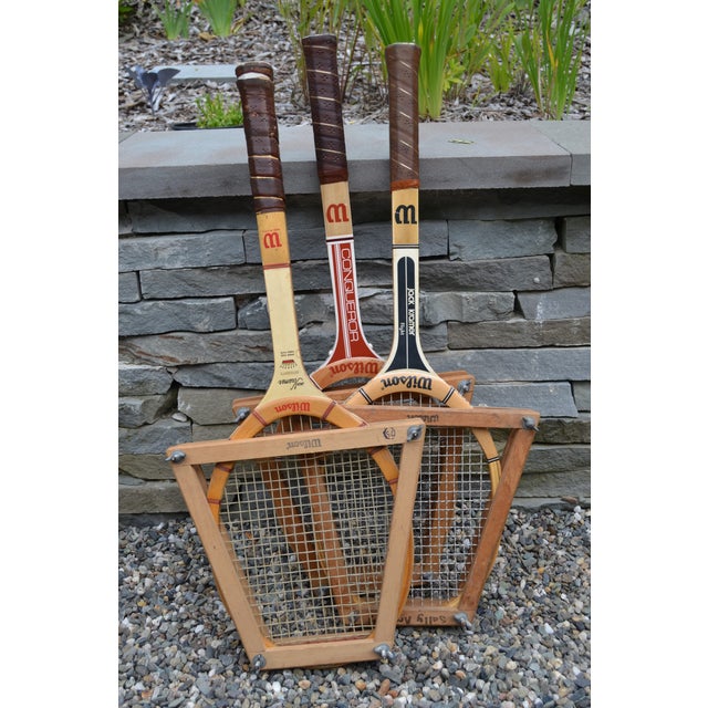 1960s Mid 20th Century Wilson Wooden Tennis Racquets With Presses - Set of 3 - For Sale - Image 5 of 16