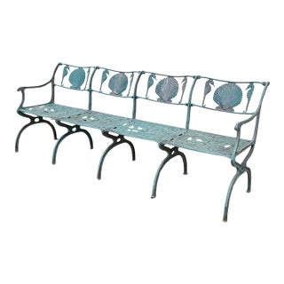 Late 20th Century Molla Cast Aluminum Seahorse and Seashell "Breakers" 4 Seat Outdoor Patio Bench For Sale