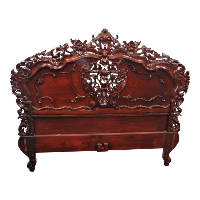 Victorian Style Floral Carved Mahogany Queen Size Headboard Chairish