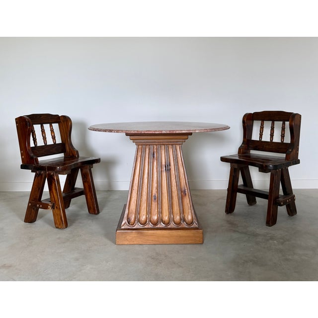 Kreiss "Duchess" Marble + Sculptural Wood Pedestal Card Table Game Table Dining For Sale - Image 13 of 18