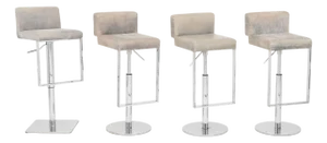 Modern Gray Leather and Chrome Bar Stools, 4