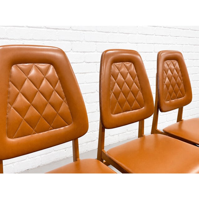 Brown Set of 5 - Mid Century Modern Scandinavian Dining Chairs | Diamond Stitched Upholstery, C. 1960's For Sale - Image 8 of 14