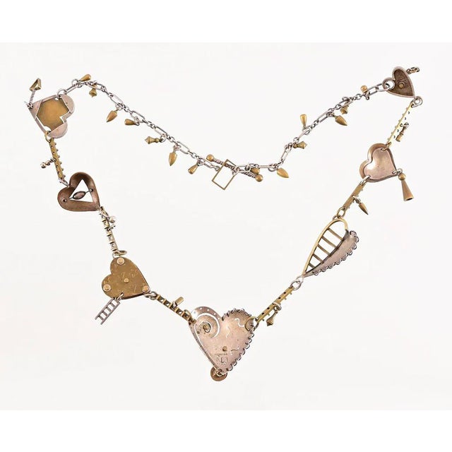 Vintage Thomas Mann Sterling and Brass Heart Charm Necklace For Sale - Image 9 of 12