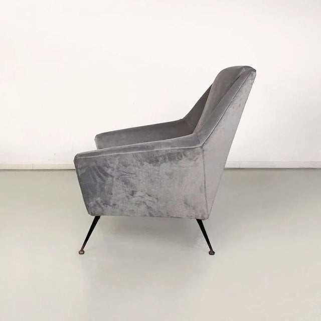 Black Italian Modern Armchair in Light Gray Velvet with Black Metal Legs, 1960s For Sale - Image 8 of 10