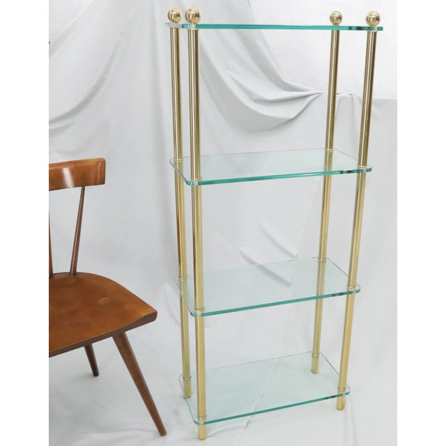 A Stone Petit Compact Class and Brass 4-Tier Étagère Shelf Bookcase For Sale - Image 4 of 11