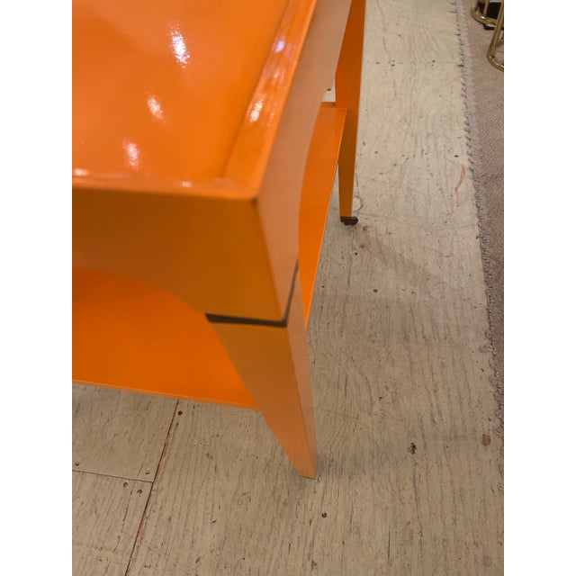 Glossy Hermes Orange Square Two Tier End Tables -a Pair For Sale - Image 10 of 16