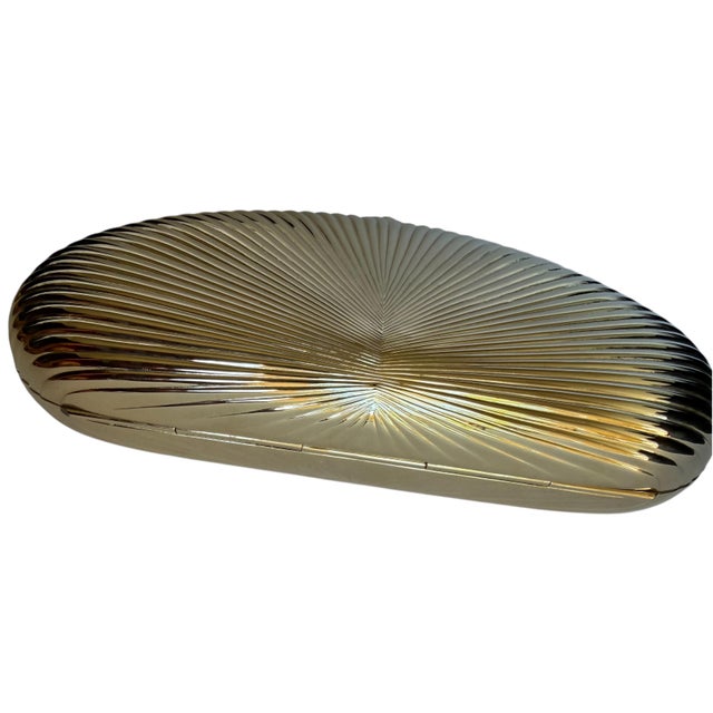 Judith Leiber Gold Ribbed Half Oval Onyx Gem Crystal Minaudiere Evening Bag For Sale - Image 10 of 15
