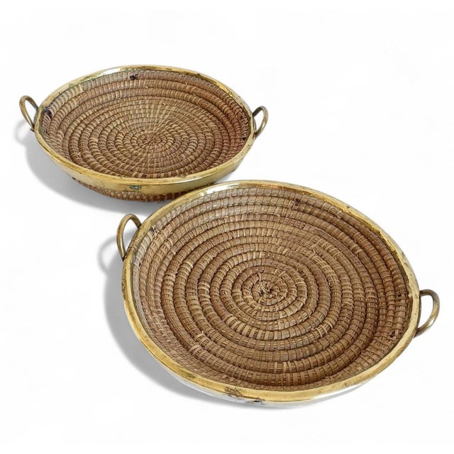 Mid-Century Italian Rattan and Brass Baskets, 1970s, Set of 2 For Sale - Image 15 of 18