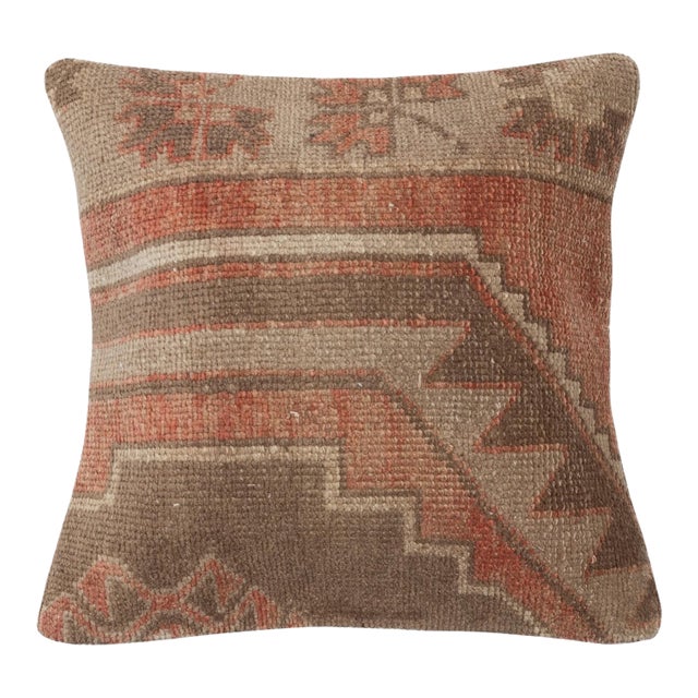 19"x19" Rustic Handmade Wool Cushion Cover. Vintage Turkish Rug Pillow For Sale