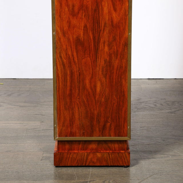 Pair of Art Deco Walnut Pedestals With Brass Detailing & Vitrolite Inset Top For Sale In New York - Image 6 of 16