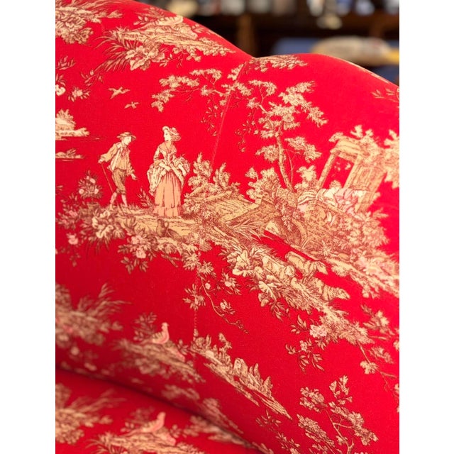 Neiman Marcus French Louis XV Style Canapé / Loveseat in Heritage Red Toile (2 available. Price listed is for each) An...