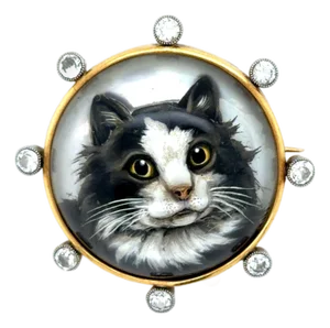 1900-1909 Belle Epoque Essex Crystal and Diamond Cat Brooch