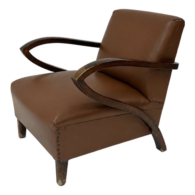 Vintage Italian Eco-Leather Lounge Chair, 1940s For Sale