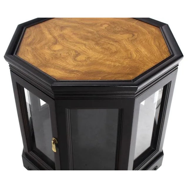 Early 20th Century Early 20th Century Octagonal Black With Burl Wood Top Cabinet Side Table For Sale - Image 5 of 10