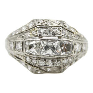1910s Edwardian Platinum Peruzzi Cut Diamond Ring Size 7.25
