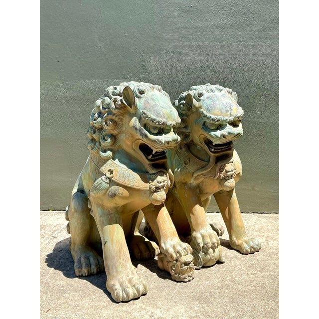 Vintage Monumental Bronze Foo Lions - A Pair For Sale - Image 9 of 12